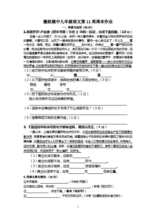 搬经镇中九年级语文第11周周末作业总结