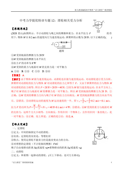 专题12 滑轮相关受力分析(解析版)-2021年中考物理力学提优特训专题