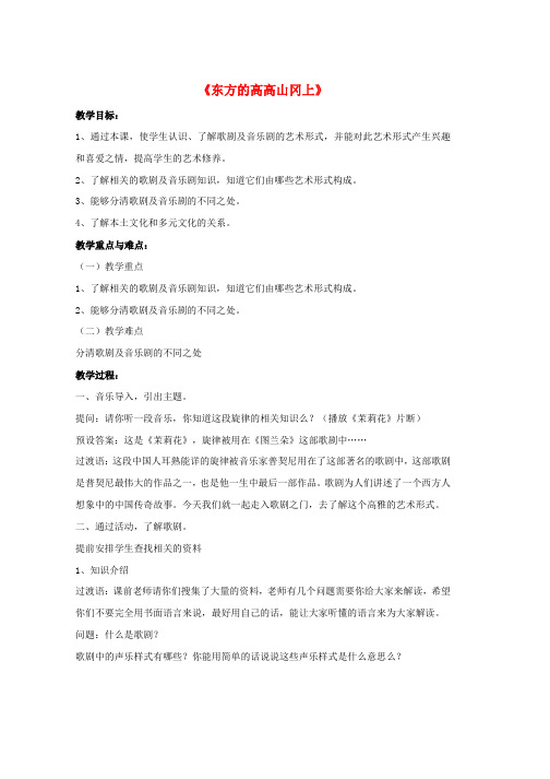 九年级音乐上册第八单元歌剧览胜二东方的高高山冈上教案湘艺版word格式