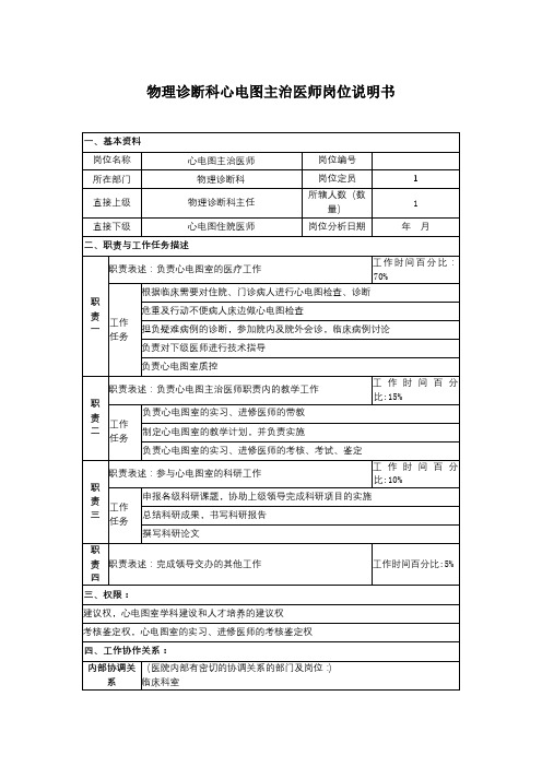 医院-物理诊断科心电图主治医师岗位说明书