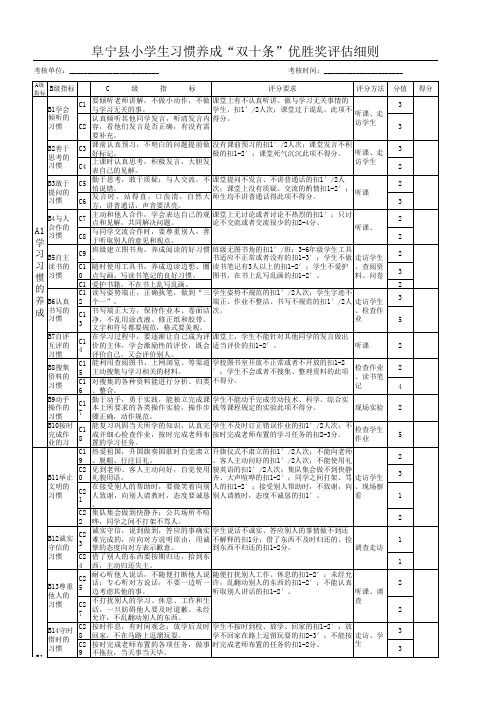 阜宁县小学生习惯养成“双十条”优胜奖评估细则