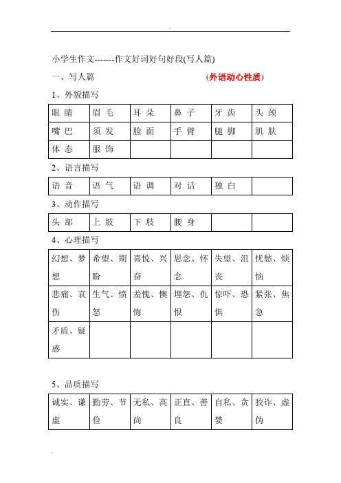 小学生作文好词好句好段(写人篇)