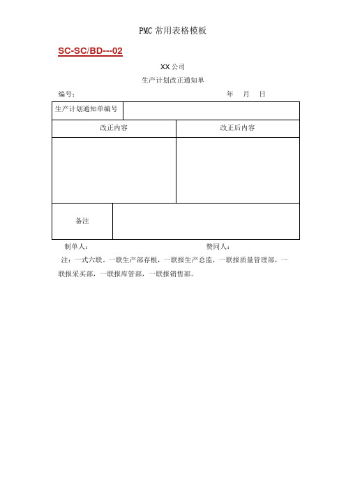 PMC常用表格模板