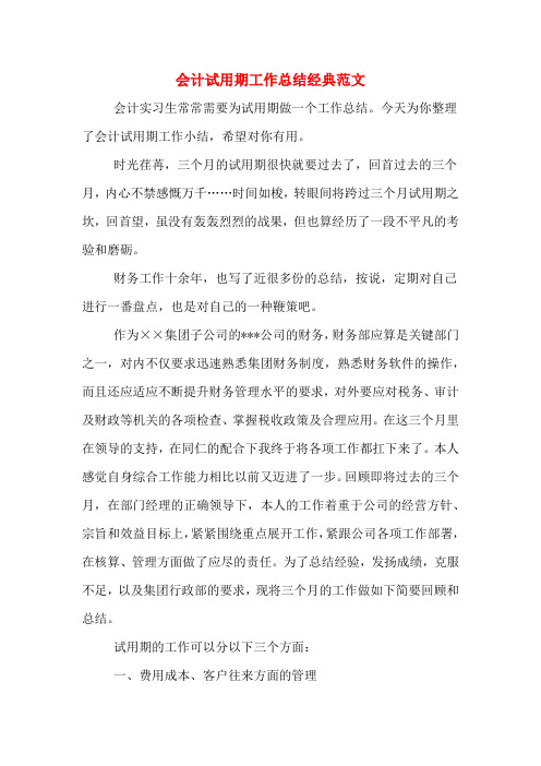 2019年会计试用期工作总结经典范文