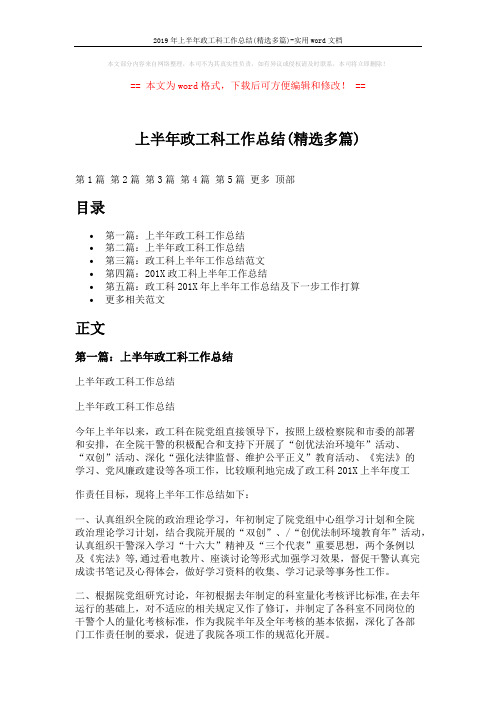 2019年上半年政工科工作总结(精选多篇)-实用word文档 (11页)