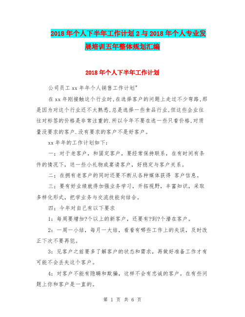 2018年个人下半年工作计划2与2018年个人专业发展培训五年整体规划汇编.doc