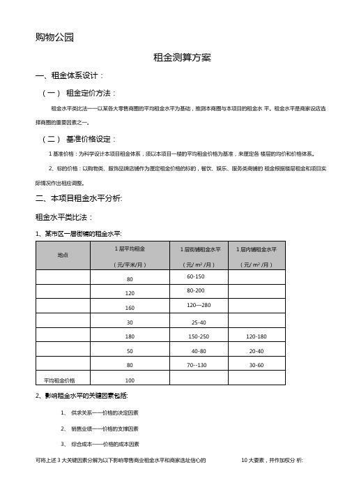 综合体租金测算方案