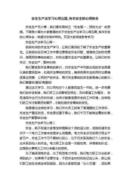 安全生产法学习心得五篇_有关安全的心得体会