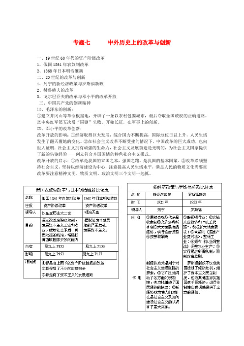 2020中考历史 知识点巧记忆专题七 中外历史 上的改革与创新