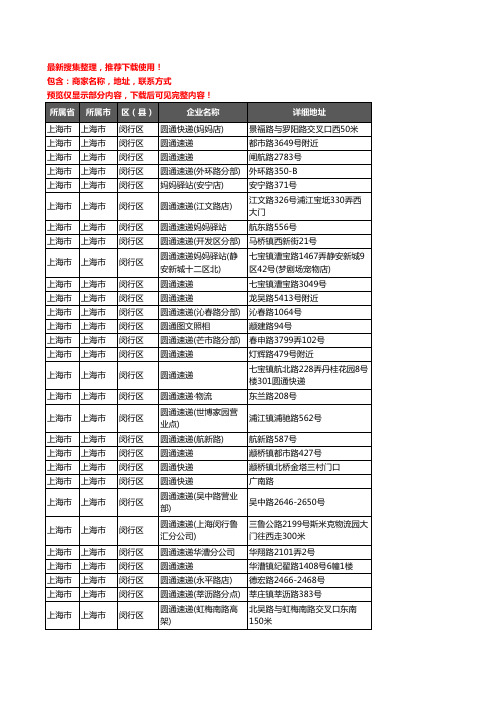 新版上海市上海市闵行区圆通快递企业公司商家户名录单联系方式地址大全33家