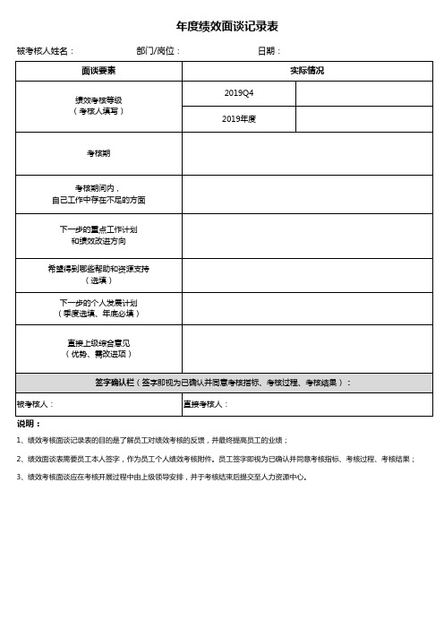 年度绩效面谈表