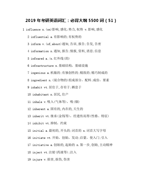 2019年考研英语词汇：必背大纲5500词(51)