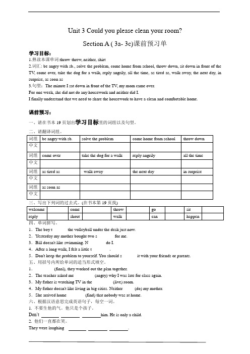 2024人教新目标八年级下册英语Unit 3Section A ( 3a- 3c)课前预习单