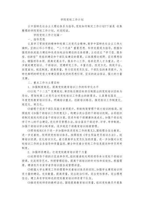 学院党校工作计划
