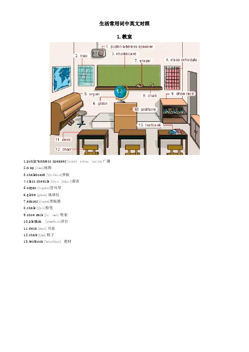 生活常用词中英文对照