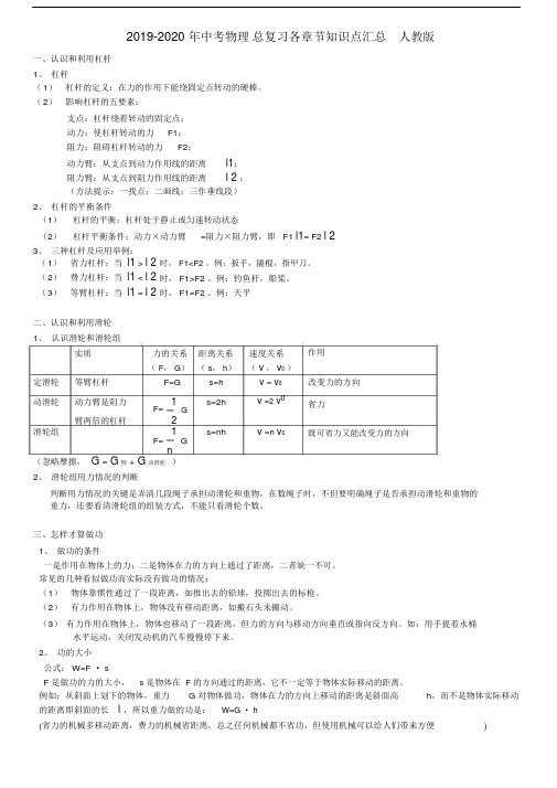 中考物理总复习各章节知识点汇总人教版.doc