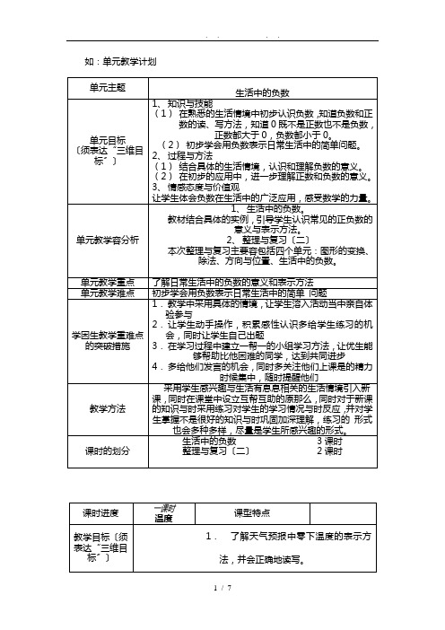 七单元生活中的负数