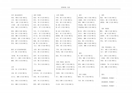 食物热量一览表