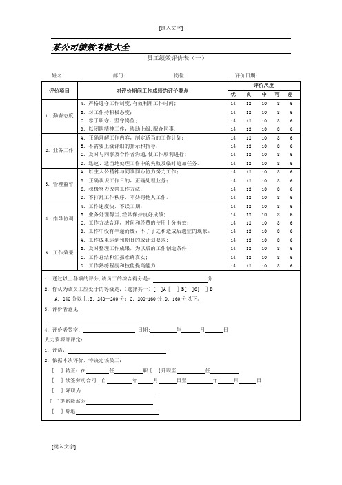 公司绩效考核表格大全(适合大小公司)