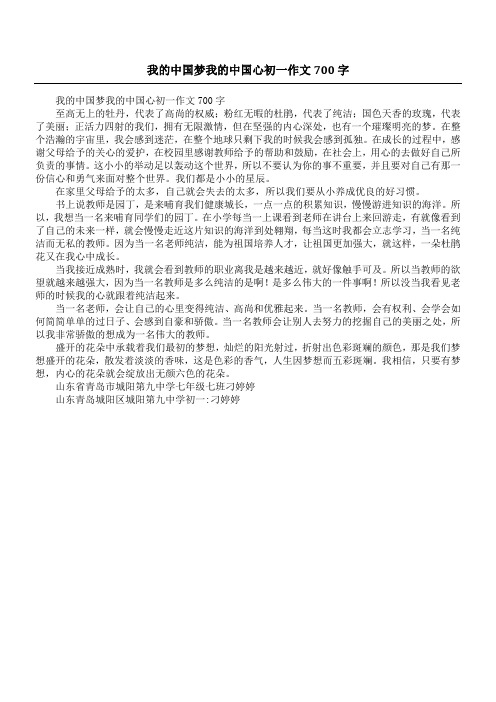 我的中国梦 我的中国心初一作文700字