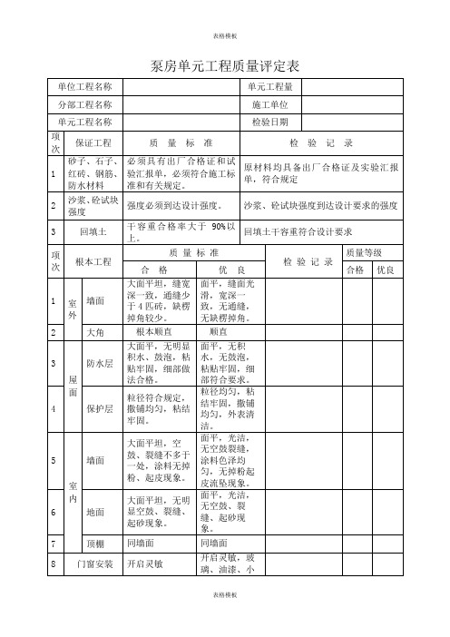 泵房单元工程质量评定表(2023版)