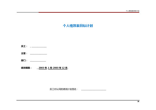 个人绩效表目标计划