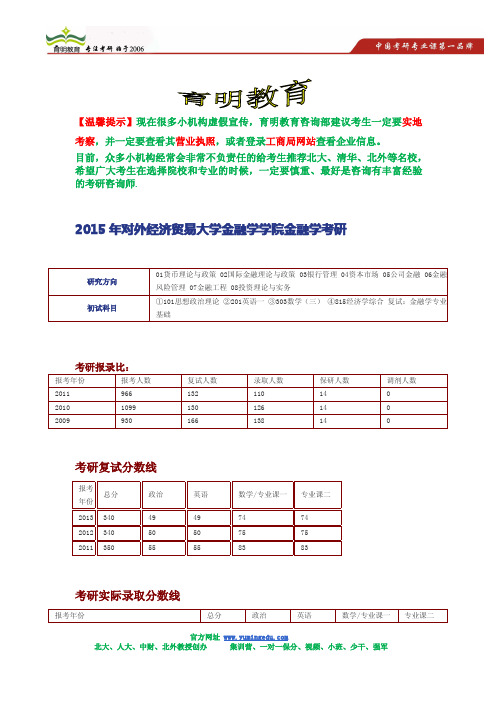 2015年对外经济贸易大学金融学院金融学考研参考书,考研复试分数线,考研报录比