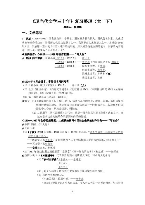 2015 现当代文学 复习资料解析