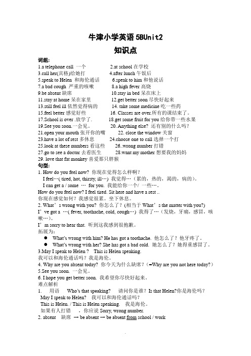 牛津小学英语5BUnit2知识点