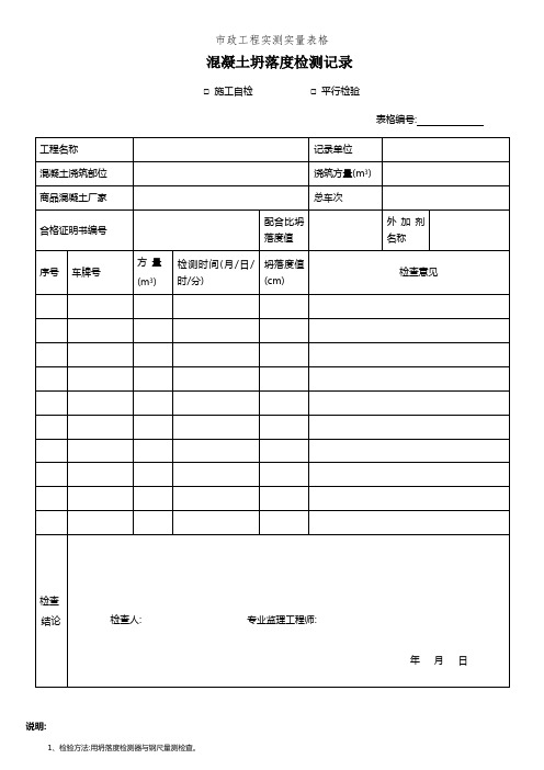 市政工程实测实量表格