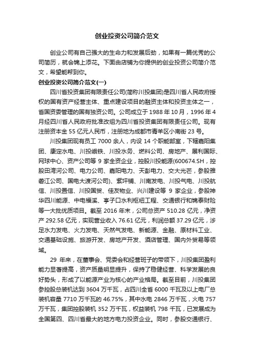 创业投资公司简介范文