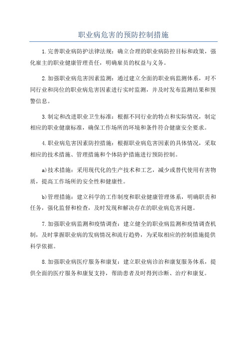 职业病危害的预防控制措施