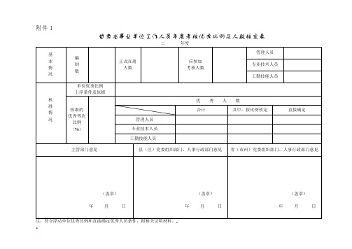 事业单位年度考核优秀比例及人数核定表