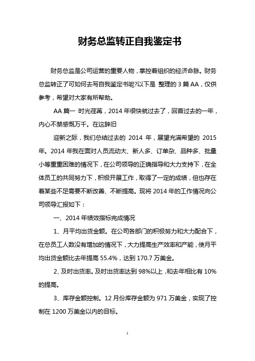 财务总监转正自我鉴定书