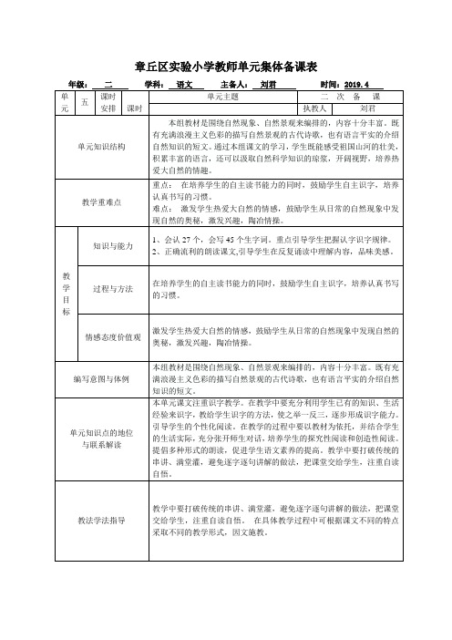 部编二年级语文下册第五单元单元分析(单元教学计划)