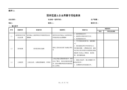 预拌混凝土企业质量专项检查表【模板】