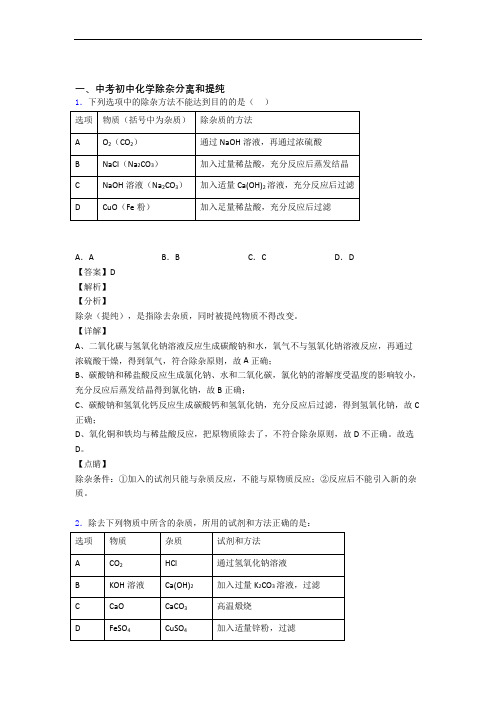 备战中考化学压轴题之除杂分离和提纯(备战中考题型整理,突破提升)附详细答案