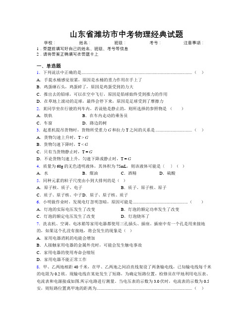 最新山东省潍坊市中考物理经典试题及解析