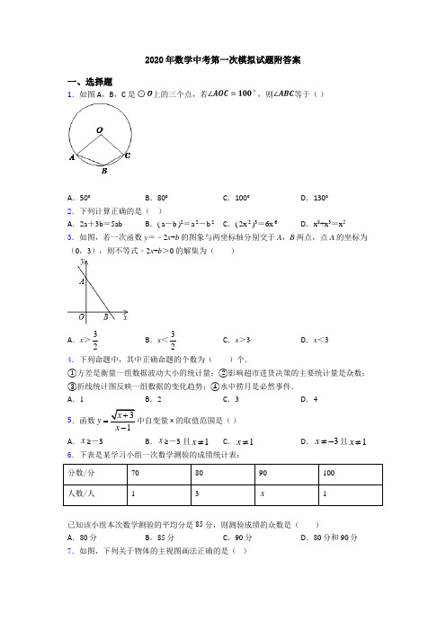 2020年数学中考第一次模拟试题附答案