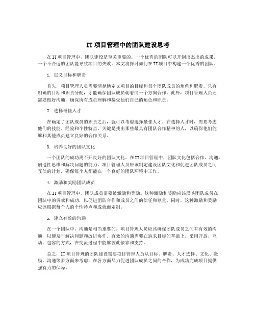 IT项目管理中的团队建设思考