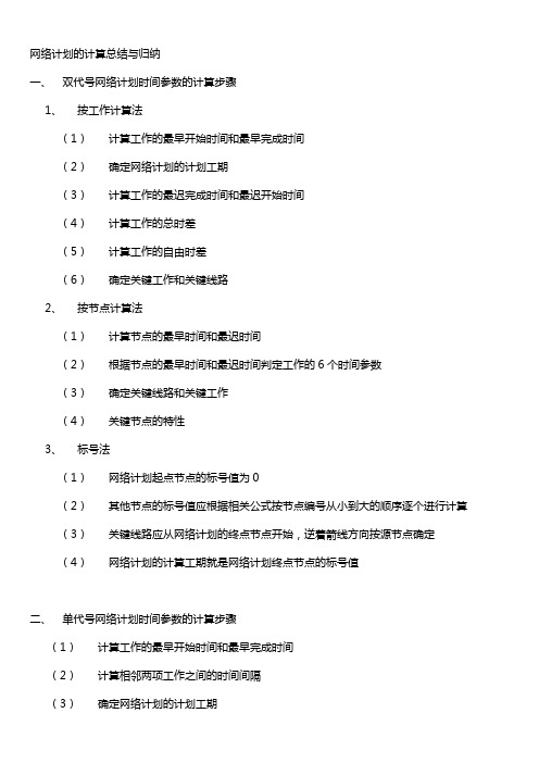 网络计划的计算总结与归纳