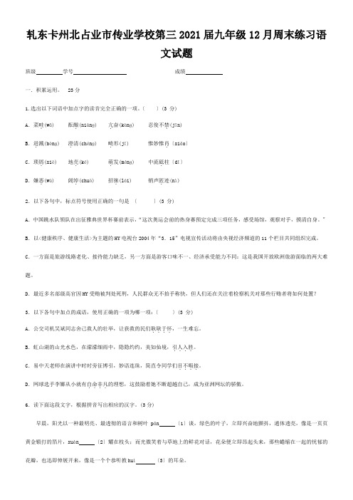 九年级语文12月周末练习试题