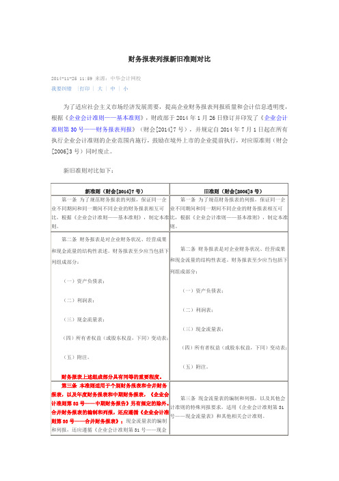 财务报表列报新旧准则对比