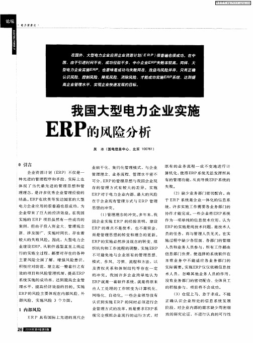 我国大型电力企业实施ERP的风险分析