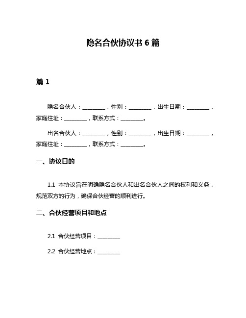 隐名合伙协议书6篇