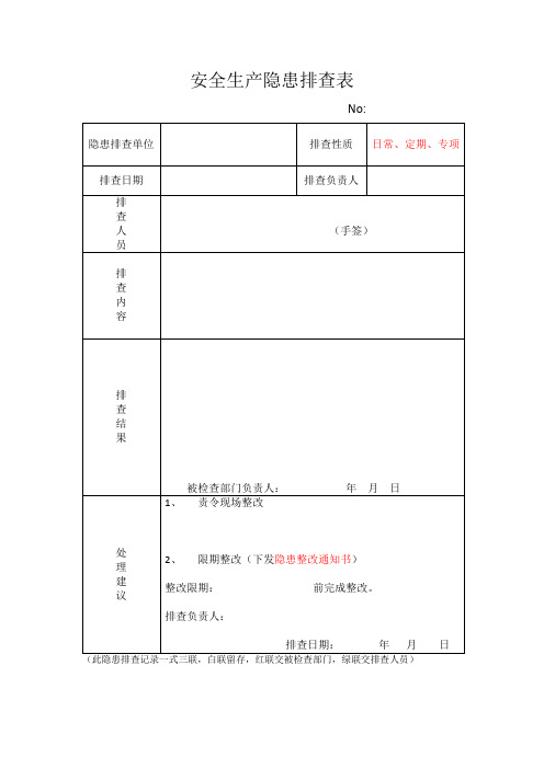 安全生产隐患排查表