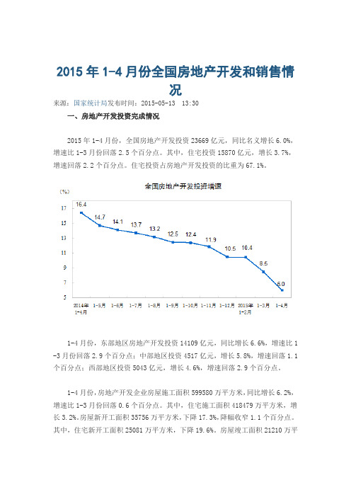 2015年1-4月份全国房地产开发和销售情况