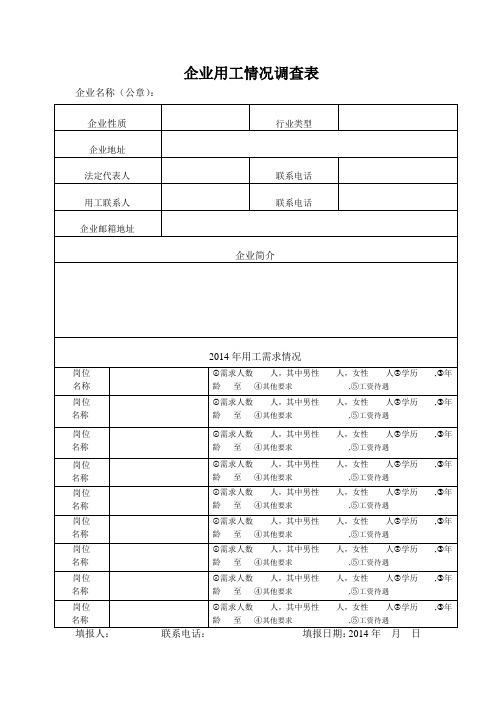 企业用工情况调查表