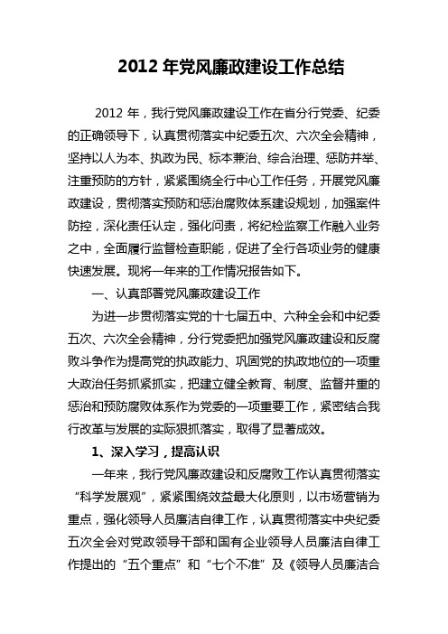 2012年党风廉政建设工作总结