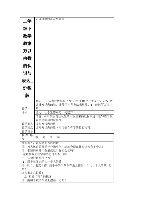 二年级下数学教案万以内数的认识与表达_沪教版